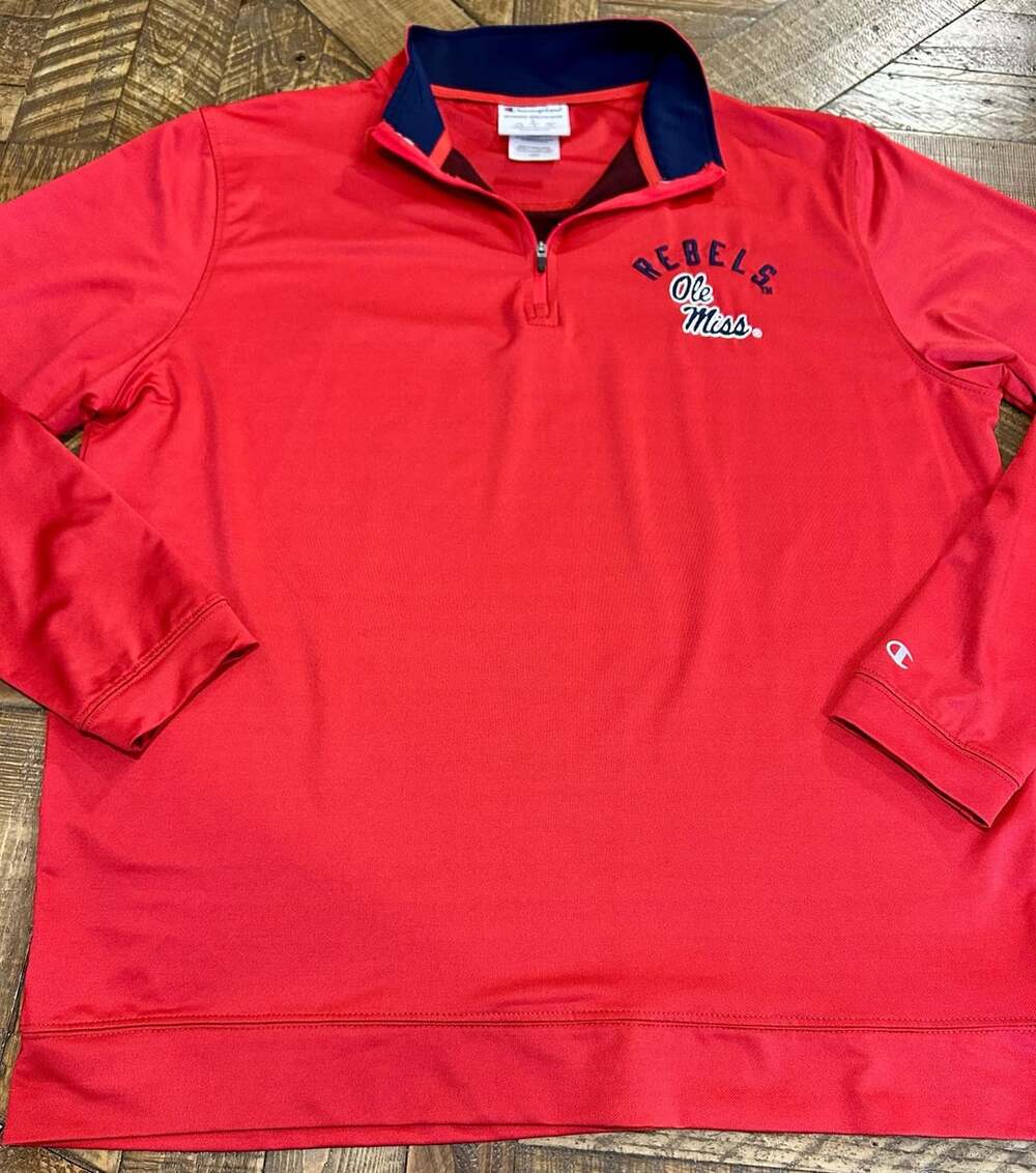Champion Ole Miss Rebels 1/4 Zip Pullover Size L Red